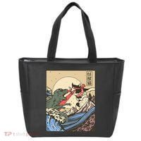 Kaiju Monster Vs Cat Laser Eye Fight Japanese Zilla Tote Bag thumb 0
