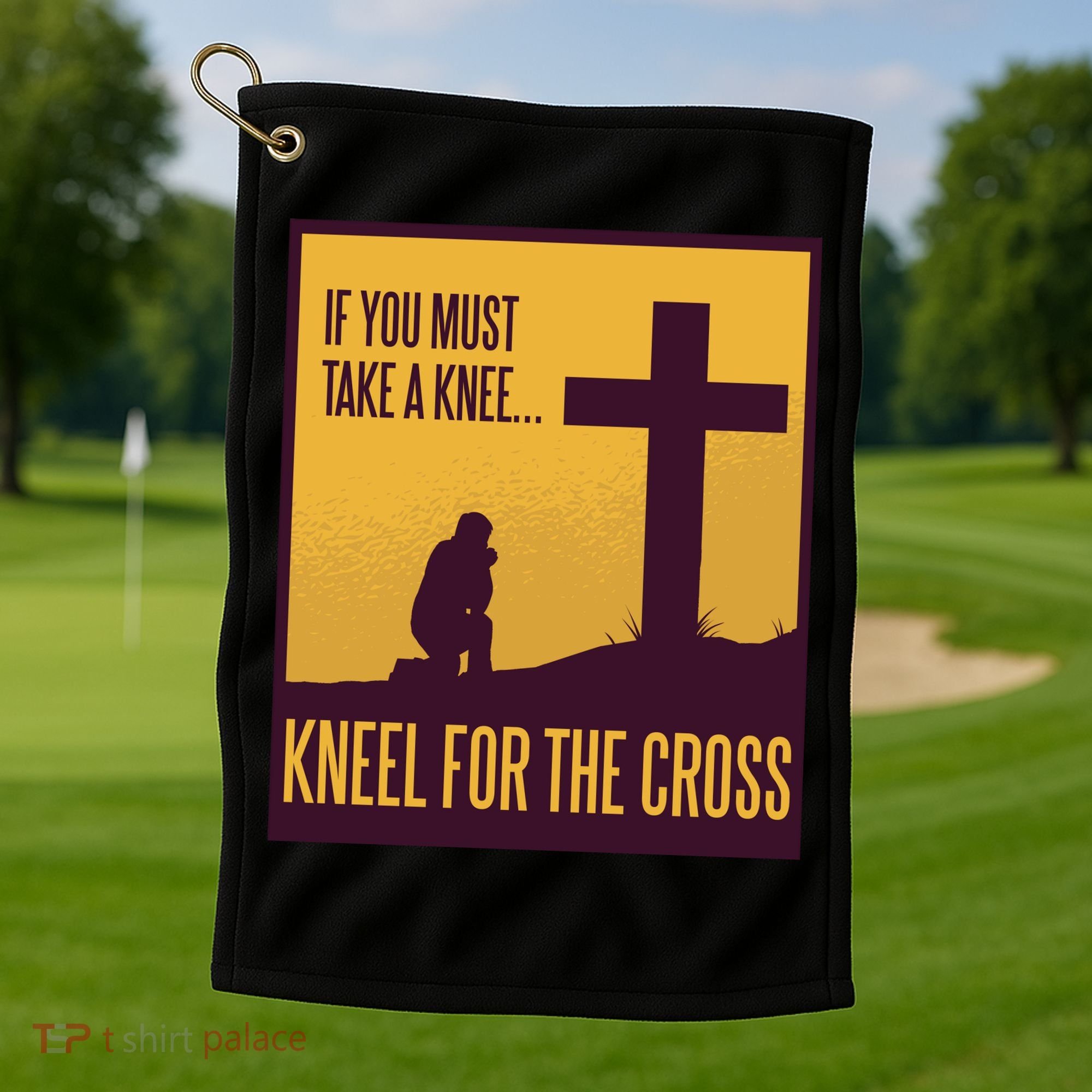 Kneel For The Cross Christian Golf Towel