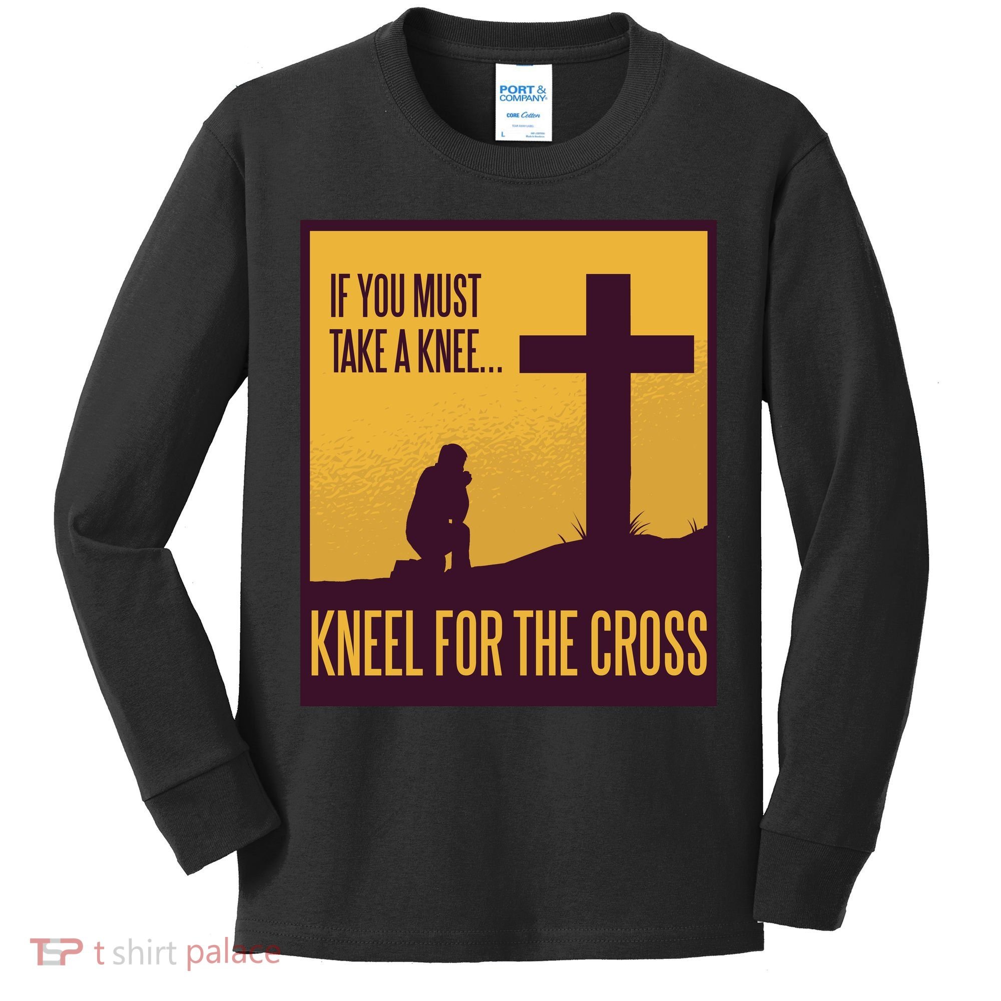 Kneel For The Cross Christian Kids Long Sleeve Shirt