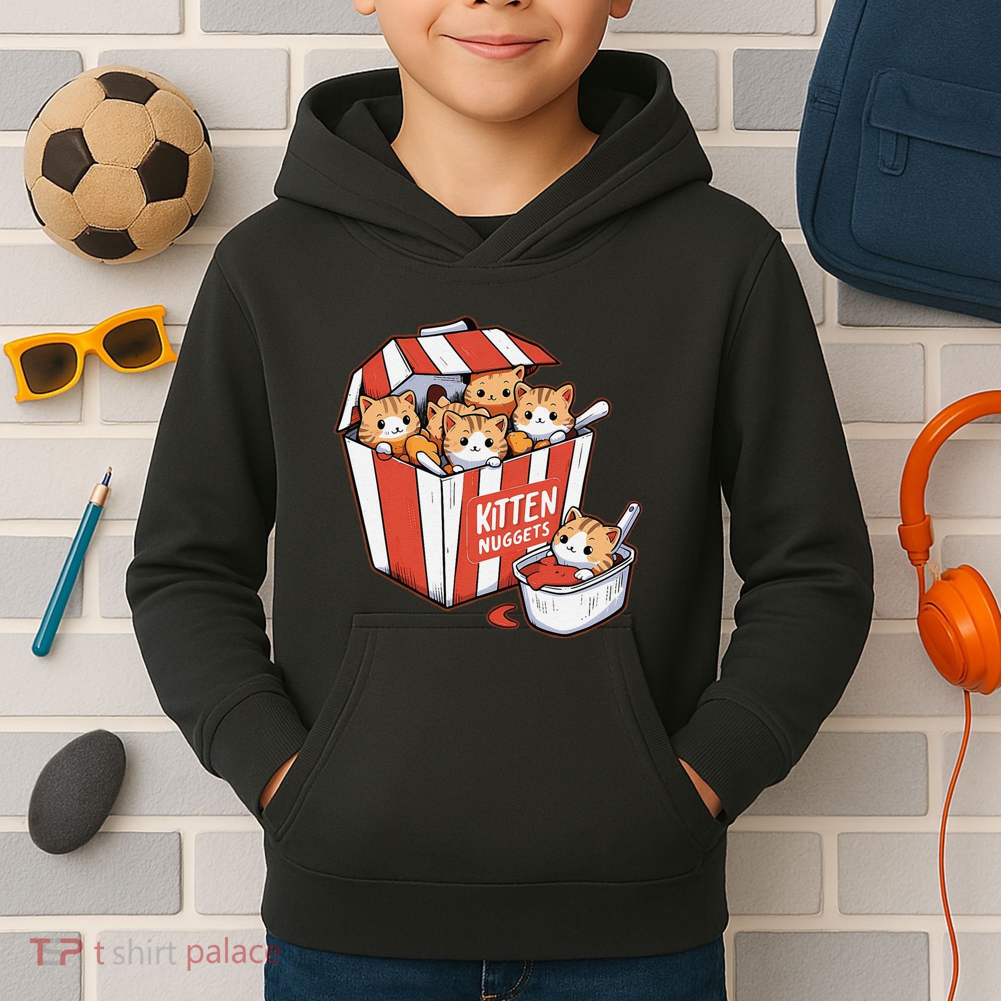 Kitten Nuggets Food Pun Cat Kittens Chicken Nuggets Kids Hoodie