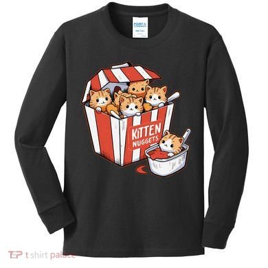 Kitten Nuggets Food Pun Cat Kittens Chicken Nuggets Kids Long Sleeve Shirt