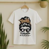 Karate Nana Messy Bun Hair Funny Karate Fighter Nana T-Shirt thumb 2
