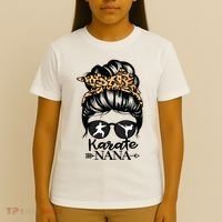 Karate Nana Messy Bun Hair Funny Karate Fighter Nana T-Shirt thumb 4