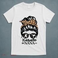 Karate Nana Messy Bun Hair Funny Karate Fighter Nana T-Shirt thumb 5