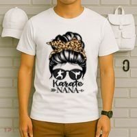 Karate Nana Messy Bun Hair Funny Karate Fighter Nana T-Shirt thumb 6