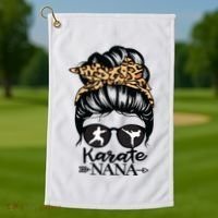 Karate Nana Messy Bun Hair Funny Karate Fighter Nana Golf Towel thumb 1