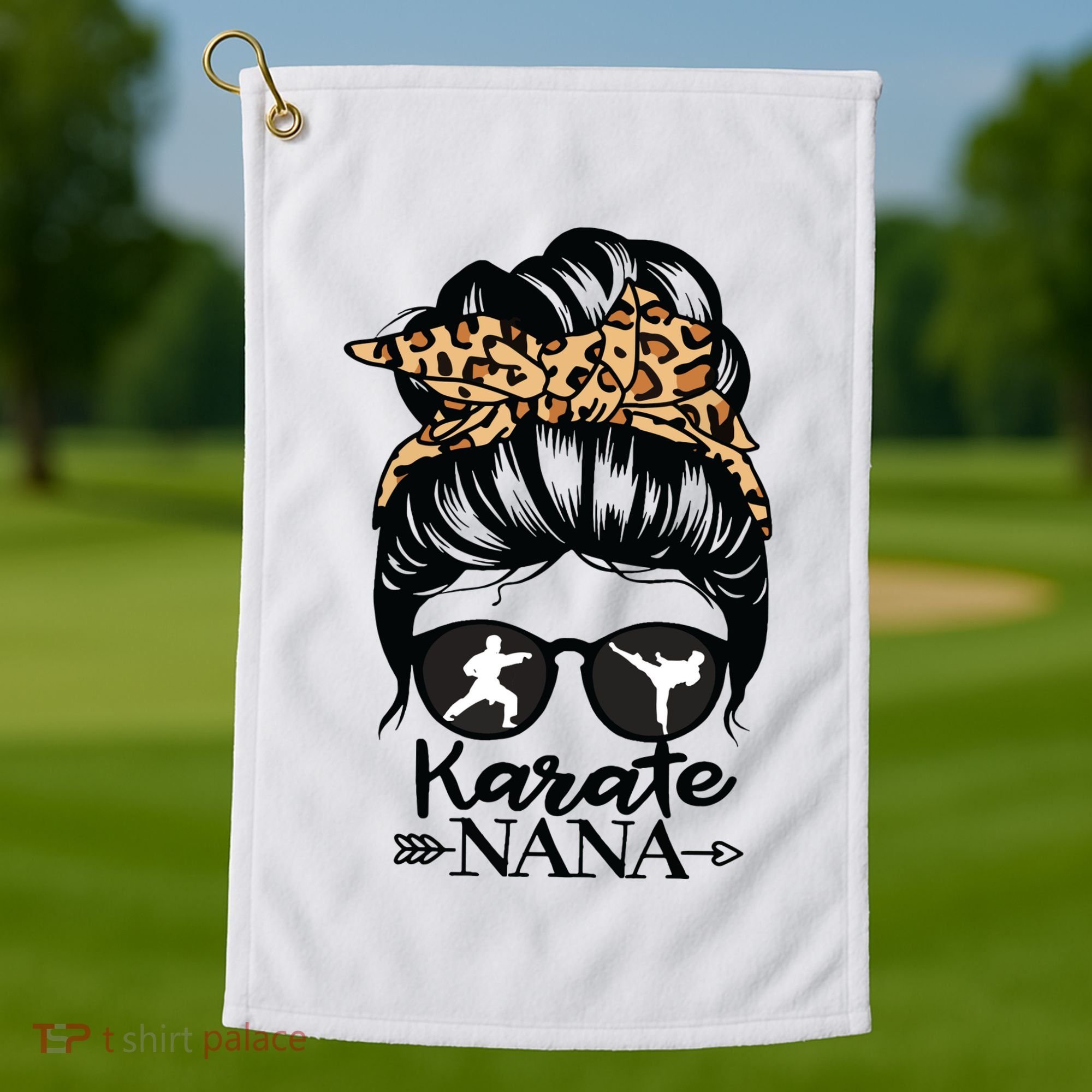 Karate Nana Messy Bun Hair Funny Karate Fighter Nana Golf Towel