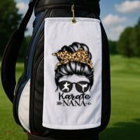 Karate Nana Messy Bun Hair Funny Karate Fighter Nana Golf Towel thumb 2