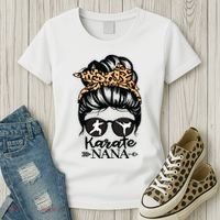 Karate Nana Messy Bun Hair Funny Karate Fighter Nana Women's T-Shirt thumb 3
