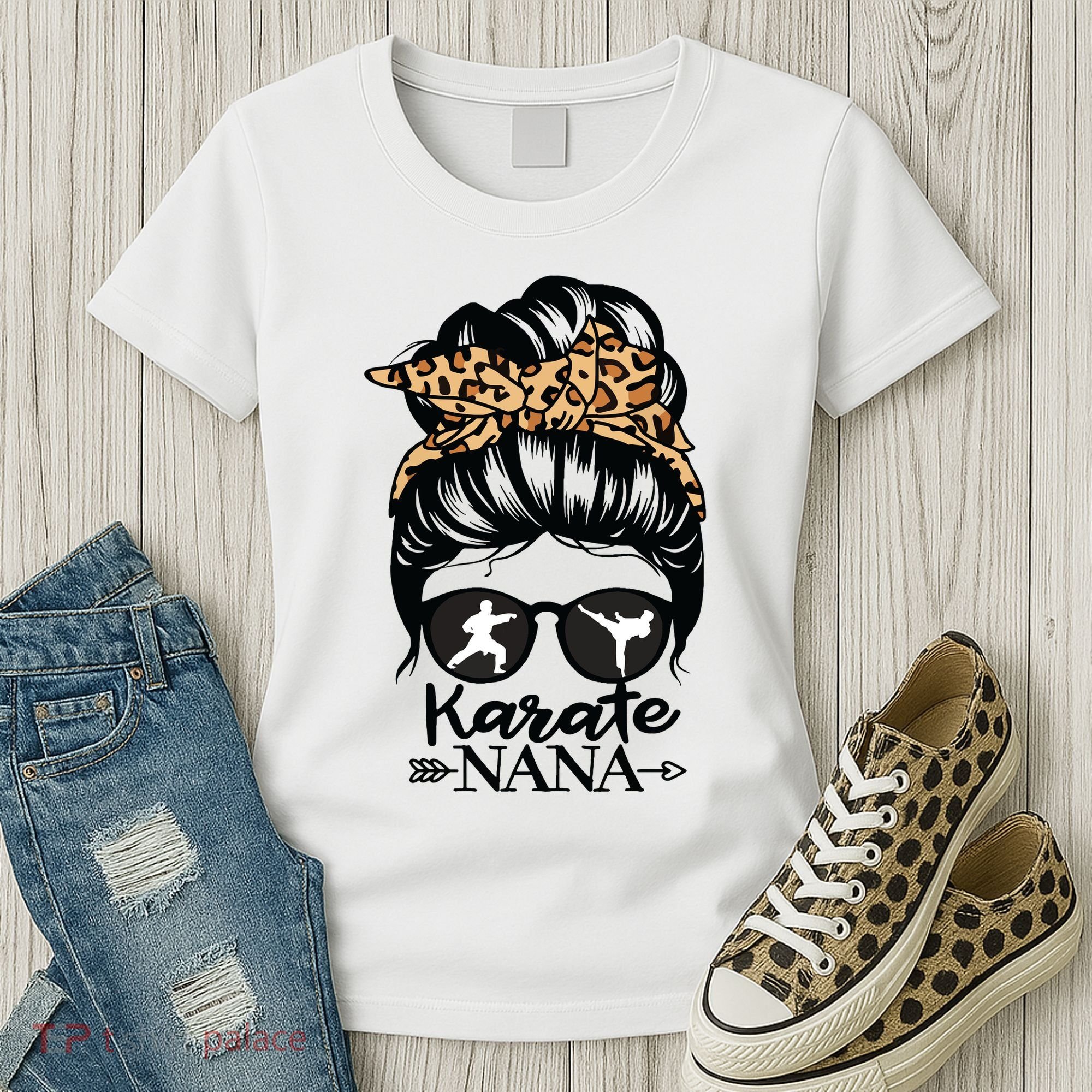 Karate Nana Messy Bun Hair Funny Karate Fighter Nana Women's T-Shirt