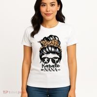 Karate Nana Messy Bun Hair Funny Karate Fighter Nana Women's T-Shirt thumb 4