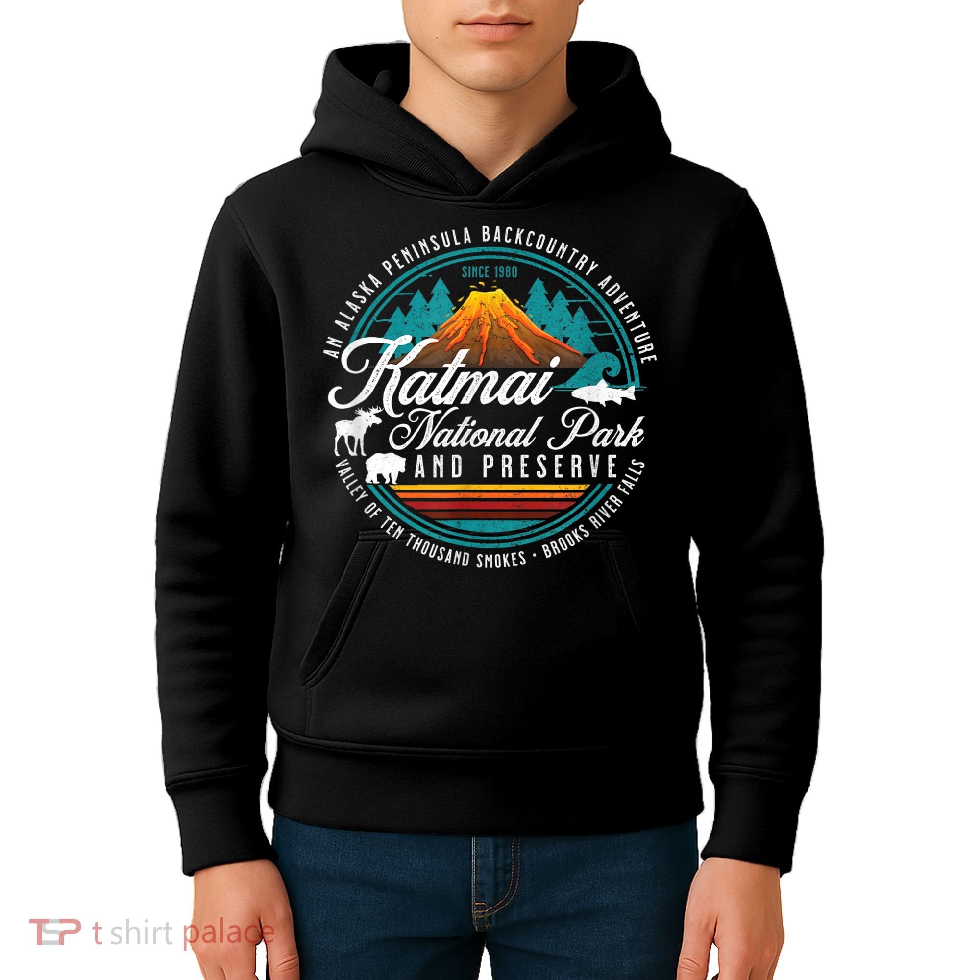 Katmai National Park Preserve Alaska Bear Watching Salmon Kids Hoodie