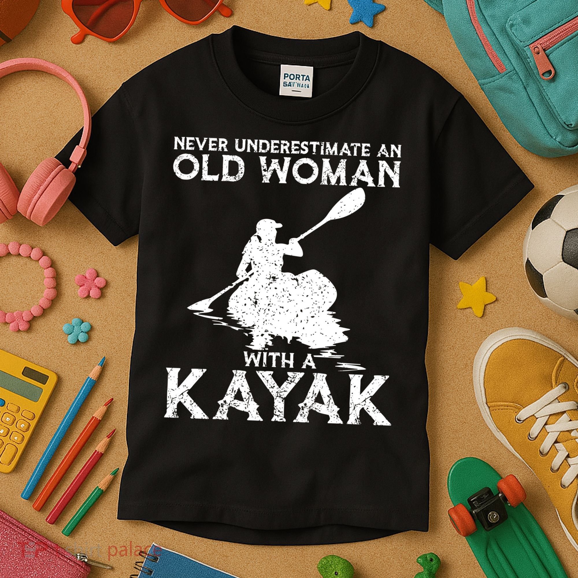 Kayaking Never Underestimate An Old With A Kayak Meaningful Gift Kids T-Shirt