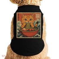 Kawaii Orange Cat Eating Ramen Noodles Japanese Doggie Tank thumb 0