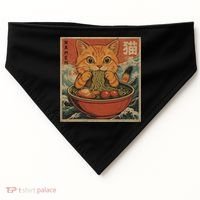 Kawaii Orange Cat Eating Ramen Noodles Japanese USA-Made Doggie Bandana thumb 0