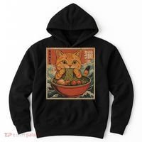 Kawaii Orange Cat Eating Ramen Noodles Japanese Hoodie thumb 0