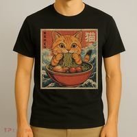 Kawaii Orange Cat Eating Ramen Noodles Japanese T-Shirt thumb 3