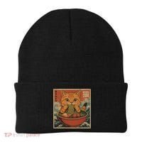 Kawaii Orange Cat Eating Ramen Noodles Japanese Beanie thumb 0
