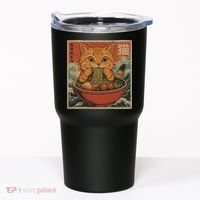 Kawaii Orange Cat Eating Ramen Noodles Japanese Tumbler thumb 0