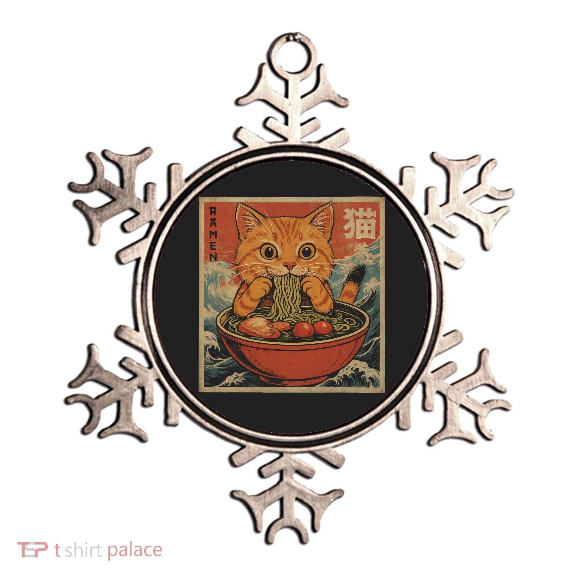 Kawaii Orange Cat Eating Ramen Noodles Japanese Ornament