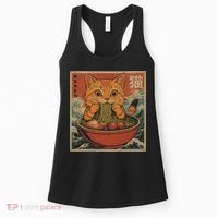 Kawaii Orange Cat Eating Ramen Noodles Japanese Women's Tank Top thumb 0