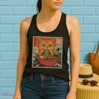 Kawaii Orange Cat Eating Ramen Noodles Japanese Women's Tank Top thumb 2