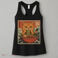 Kawaii Orange Cat Eating Ramen Noodles Japanese Women's Tank Top thumb 3