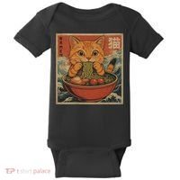 Kawaii Orange Cat Eating Ramen Noodles Japanese Baby Bodysuit thumb 0