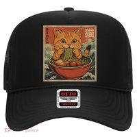 Kawaii Orange Cat Eating Ramen Noodles Japanese Hat thumb 0