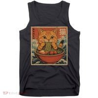 Kawaii Orange Cat Eating Ramen Noodles Japanese Tank Top thumb 0