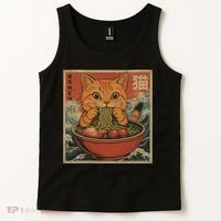 Kawaii Orange Cat Eating Ramen Noodles Japanese Tank Top thumb 2