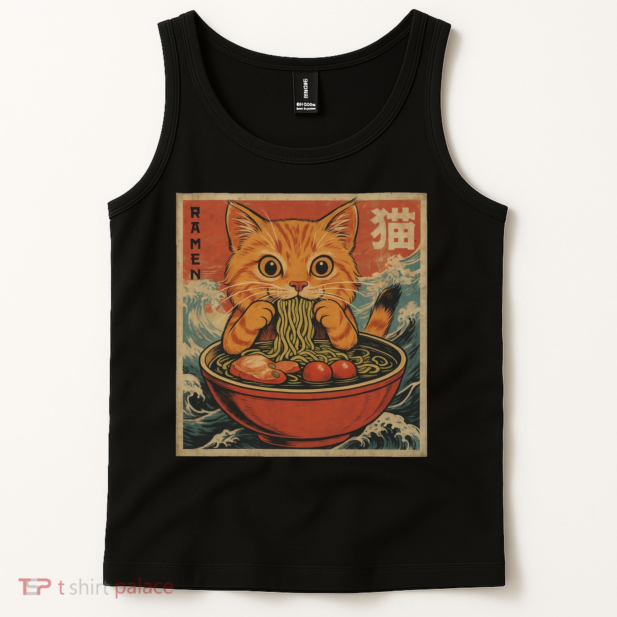Kawaii Orange Cat Eating Ramen Noodles Japanese Tank Top