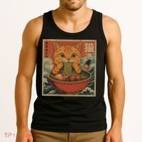 Kawaii Orange Cat Eating Ramen Noodles Japanese Tank Top thumb 3