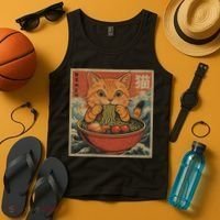 Kawaii Orange Cat Eating Ramen Noodles Japanese Tank Top thumb 4