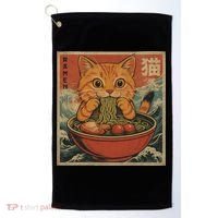 Kawaii Orange Cat Eating Ramen Noodles Japanese Golf Towel thumb 0