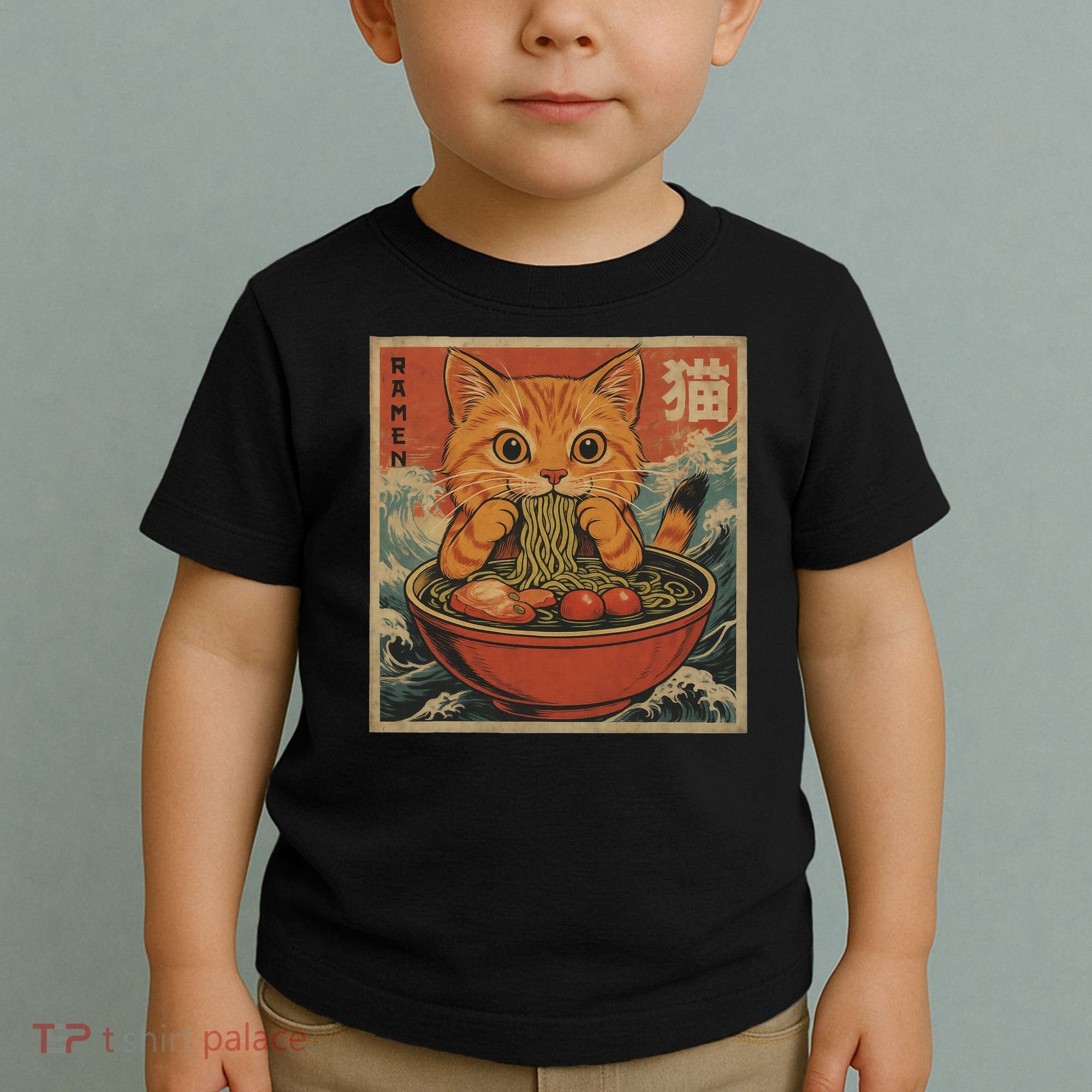 Kawaii Orange Cat Eating Ramen Noodles Japanese Toddler T-Shirt