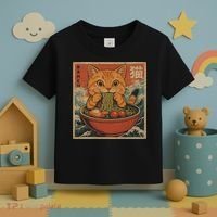 Kawaii Orange Cat Eating Ramen Noodles Japanese Toddler T-Shirt thumb 3
