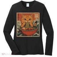 Kawaii Orange Cat Eating Ramen Noodles Japanese Women's Long Sleeve Shirt thumb 0