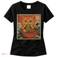 Kawaii Orange Cat Eating Ramen Noodles Japanese Women's T-Shirt thumb 0