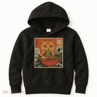 Kawaii Orange Cat Eating Ramen Noodles Japanese Kids Hoodie thumb 0