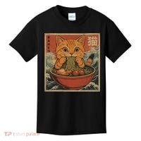 Kawaii Orange Cat Eating Ramen Noodles Japanese Kids T-Shirt thumb 0