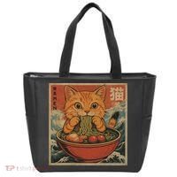 Kawaii Orange Cat Eating Ramen Noodles Japanese Tote Bag thumb 0