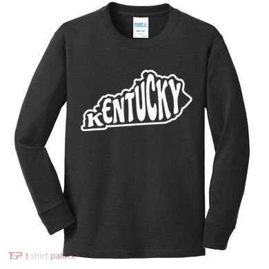 Kentucky Outline In White Kids Long Sleeve Shirt