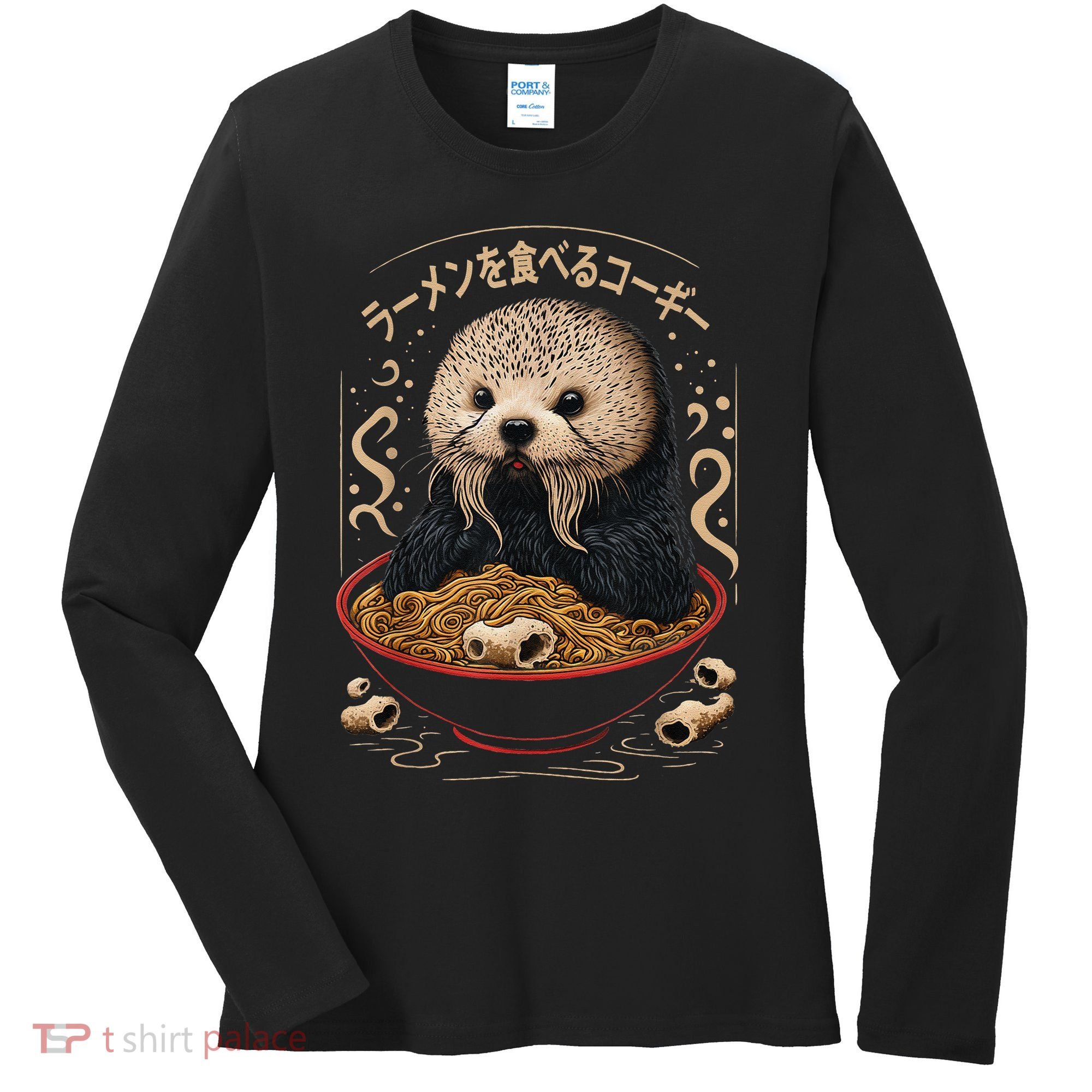Kawaii Otter Japanese Ra noodles soup Otter Lover Women's Long Sleeve Shirt