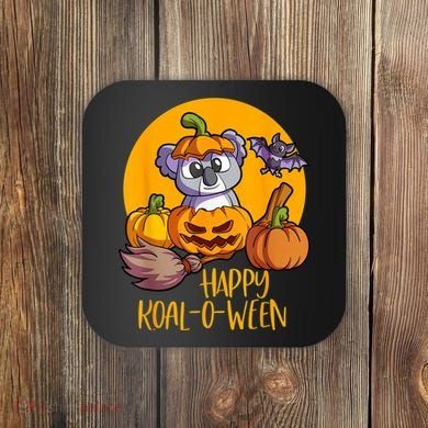 Koala On Pumpkin Witch Hat Pumpkin Face Halloween Koala Coaster
