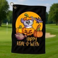 Koala On Pumpkin Witch Hat Pumpkin Face Halloween Koala Golf Towel thumb 1