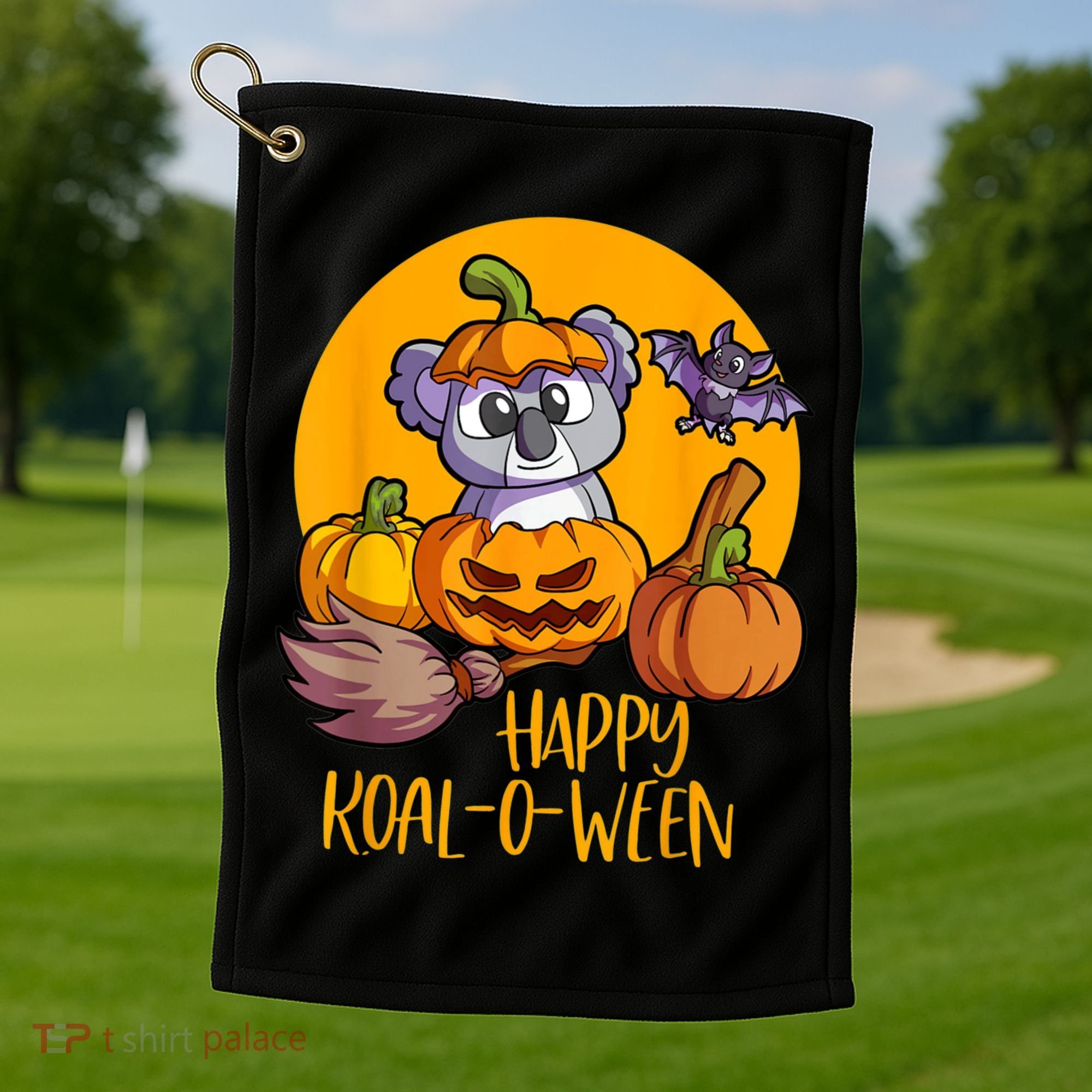 Koala On Pumpkin Witch Hat Pumpkin Face Halloween Koala Golf Towel