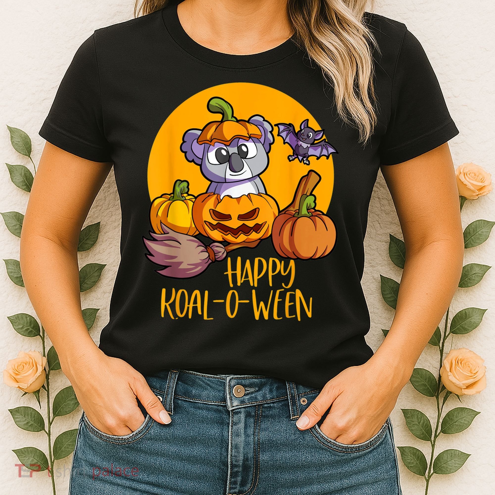 Koala On Pumpkin Witch Hat Pumpkin Face Halloween Koala Women's T-Shirt