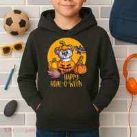Koala On Pumpkin Witch Hat Pumpkin Face Halloween Koala Kids Hoodie thumb 2