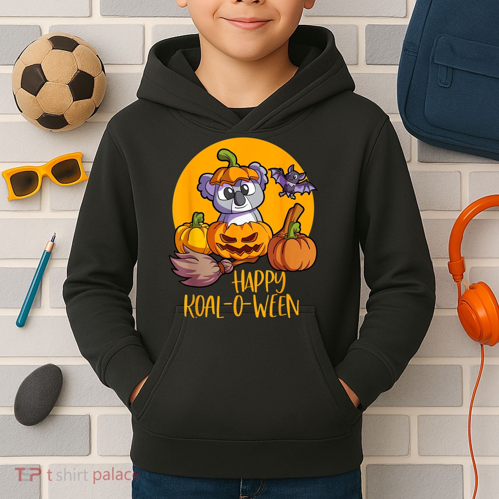 Koala On Pumpkin Witch Hat Pumpkin Face Halloween Koala Kids Hoodie